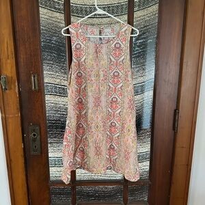 Rachel Zoe 100% Linen Mini Shift Dress Vacation Beach Tribal Colorful Geometric